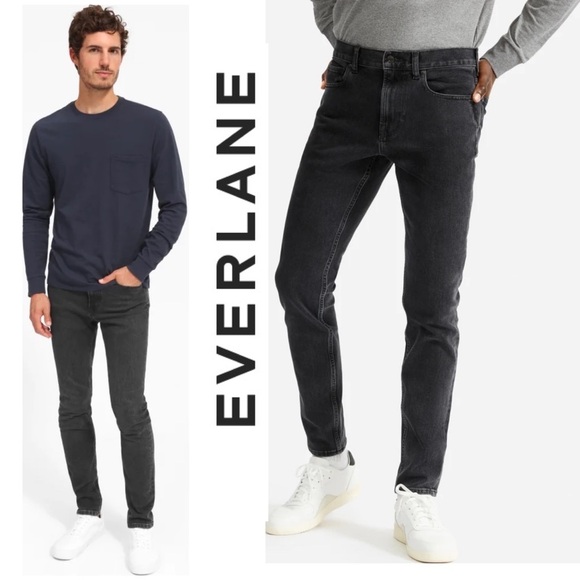 EVERLANE Men’s Black Gray Slim Faded Jeans Stretch Soft Classic Distressed 30x32 - Picture 1 of 9